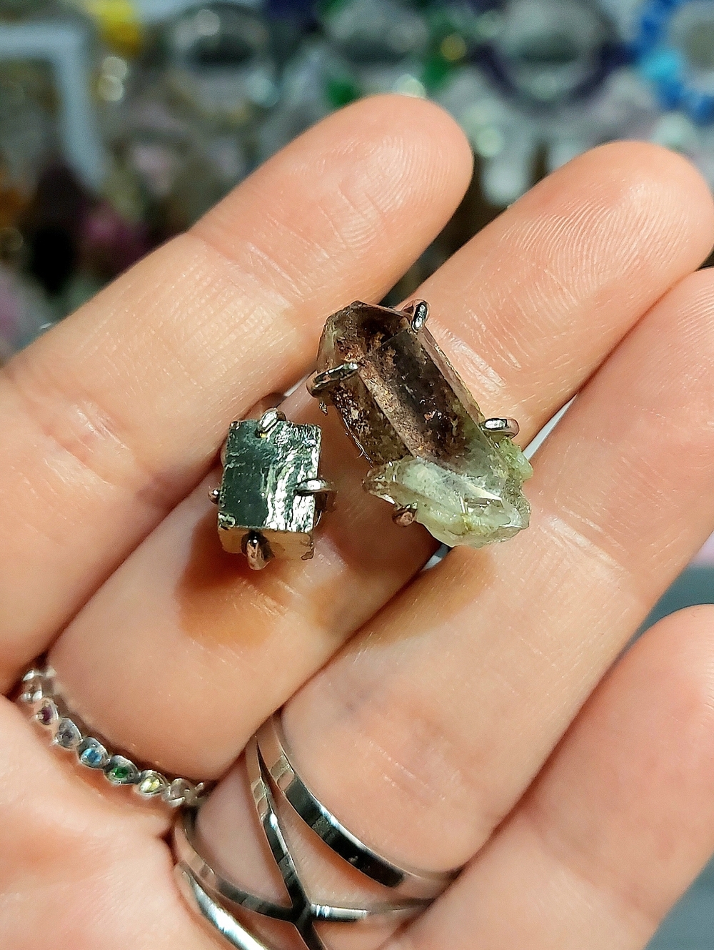 🪨⚒️ Window Garden Quartz & Cuboid Pyrite Specimen Ring